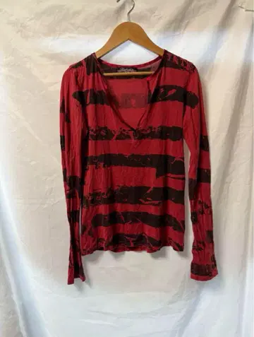 HYSTERIC GLAMOUR 보더 해골 롱T 피치T