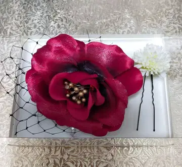성인식 머리 장식 빨간색 꽃 펄 비즈 헤어콤 2