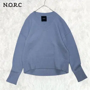 노크 캐시미어 혼방 V넥 니트 블루 스카이블루 울 스웨터 볼륨