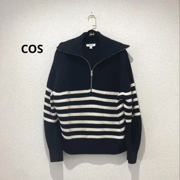 COS 울 하프 지퍼 보더 니트 풀오버
