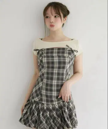 ANDMARY Karen 체크 미니 드레스 베이지