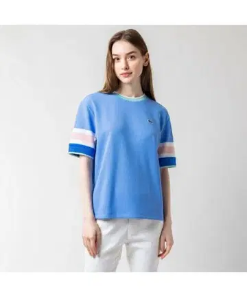 LACOSTE 슬리브 보더 와플 니트 T셔츠 S