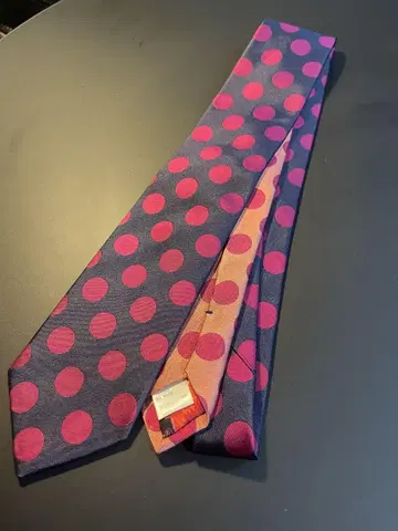 Paul Smith 넥타이 네이비 핑크 도트 무늬