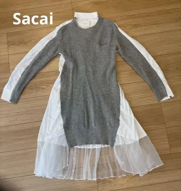 sacai 니트 콤비 셔츠 원피스 그레이 사카이