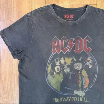 AC/DC 밴딩 티셔츠 아트 페이드 느낌 바랜 그레이