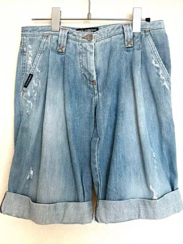 돌체앤가바나 데님 청바지 숏 레오파드 무늬