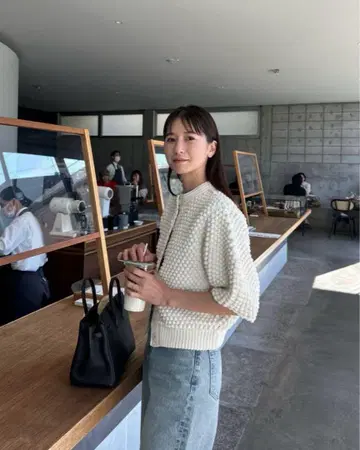 CLANE 3D DOT HALF SLEEVE KNIT CARDIGAN 1