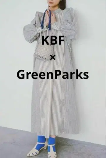 [ KBF x GreenParks ] 스트라이프 퍼프 슬리브 롱 원피스