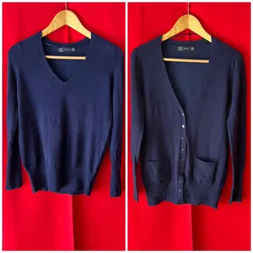 ZARA 자라 2벌 세트 가디건 & 니트 스웨터 네이비 L