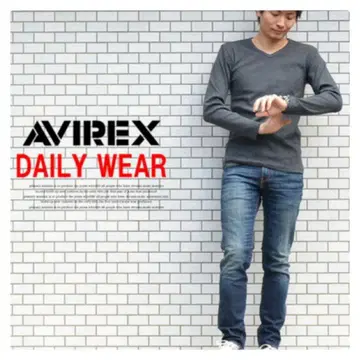 AVIREX 아비렉스 리브 소재 V넥 롱T 긴팔T셔츠 무지 L