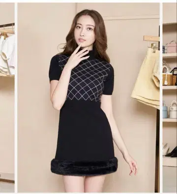 다리치 퍼 미니 원피스