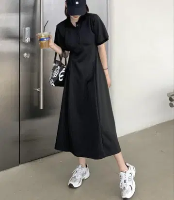 폴로 카라 반팔 플레어 롱 원피스