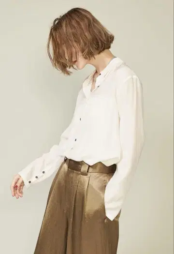 [새상품급] conte/콘테 큐프라 실크 셔츠 빵가루 셔츠 화이트