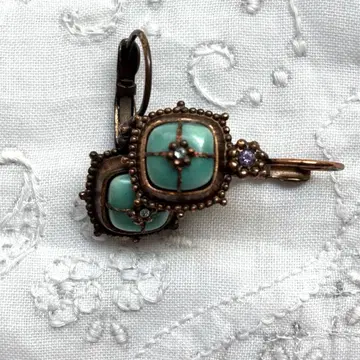 터콰이즈 색상의 유리 파츠 로맨틱 빈티지 귀걸이 귀여운