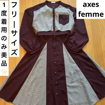 새상품급 axes femme 체크 무늬 바이컬러 긴팔 원피스 프리 사이즈