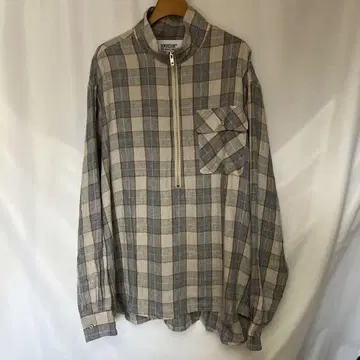 HOMBRE NINO 하프 지퍼 린넨 체크 셔츠 블루종 XL