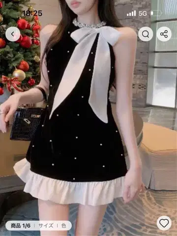 리본 포함 블랙 미니 원피스 아메스리
