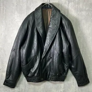 빈티지 충전솜 가죽 블루종 숄카라 짧은 기장 블랙 L