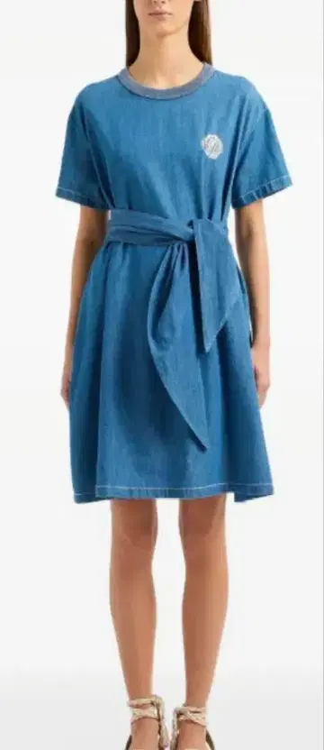 [ 미사용 ] 엠포리오 아르마니 데님풍 블루 무릎 기장 원피스