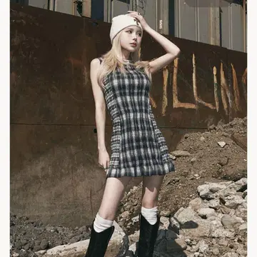 daqich 체크 콤비 미니 원피스
