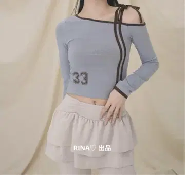 Remagie 라이트 블루 33 자수 크롭 T셔츠
