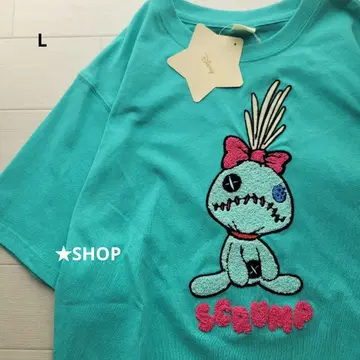 디즈니 릴로&스티치 스크램프 사가라 자수 반팔 t셔츠 L