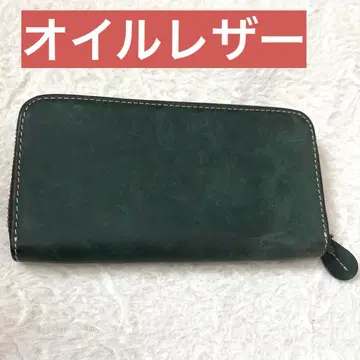 새상품급 장지갑 그린 천연 가죽 오일 가죽 라운드 지갑 라운드 지퍼