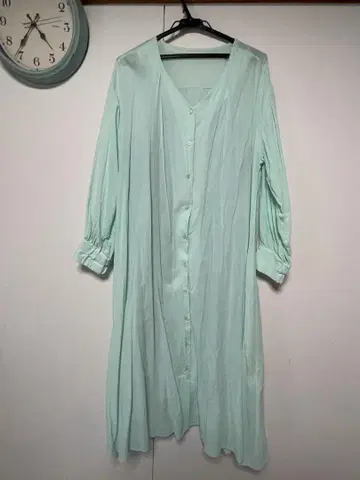 Saramansa Mos2 타카야마 이쿠 콜라보 민트 셔츠 원피스 긴팔