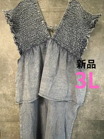 [ 새상품 ] 시마무라 데님 페플럼 셔링 살로펫 3L 중청 색스