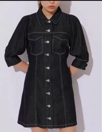 레이디 아젤 볼륨 슬리브 데님 미니 원피스 퍼프 슬리브