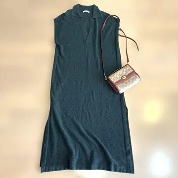 투모로우랜드 맥피 코튼 폴로 롱 원피스 다크 그린