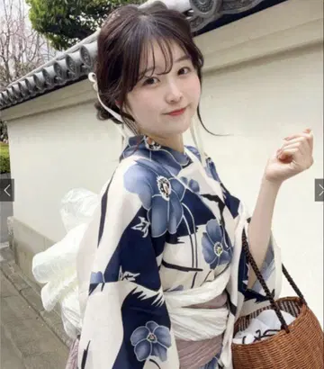GRL 꽃무늬 유카타 [gi1527] 모던 네이비 화이트 유카타 단품