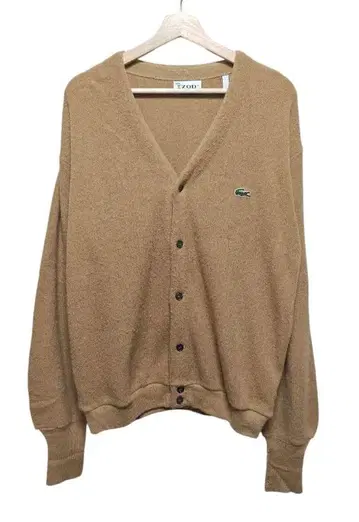 70s IZOD LACOSTE 아크릴 니트 가디건 XL 베이지