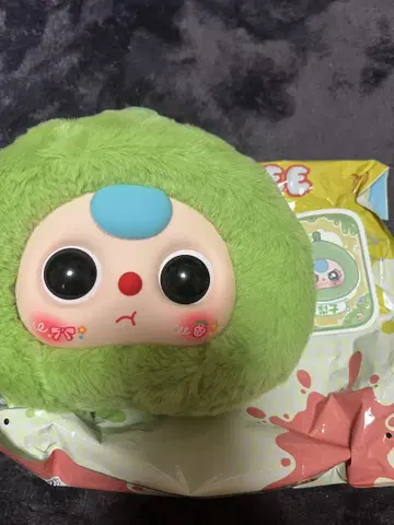 그린 컬러 얼굴 모양 봉제 인형 약 15cm 파우치