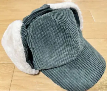 그린 컬러 코듀로이 플라이트 캡 귀도리 포함