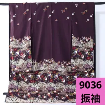 9036 후리소데 산과 꽃들의 패턴 박 기장 173cm 화장 71.9cm