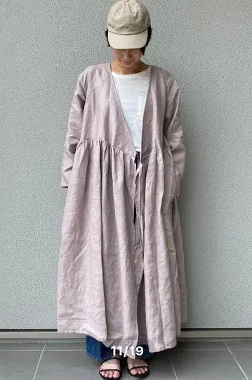 미사용 새상품 프렌치 린넨 카슈쿨 원피스 스모키 핑크 라벤더