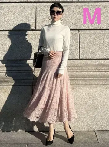 새상품 JENNE 제뉴 니트 레이스 플레어 스커트 핑크 M