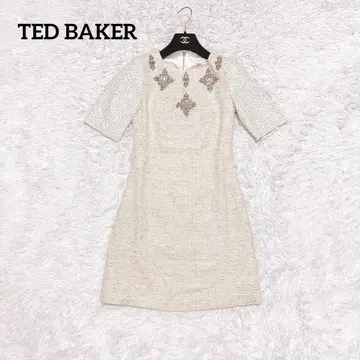 TEDBAKER 비쥬 원피스 반팔 라메 트위드 골드 드레스