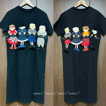 [새상품급] POTECHINO 포테치노 인형들이 늘어선 원피스 반팔 블랙