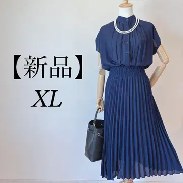 [새상품] 플리츠 원피스 빅 사이즈 네이비 XL 사이즈 여성용