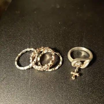 알페이지 3연 반지 & 크로스 참 반지 세트 핑크 골드 실버