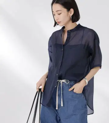 나노 유니버스 시스루 네이비 셔츠