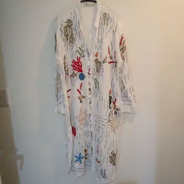 바다 생물이 자수된 섬세한 긴팔 셔츠 원피스 자라 zara