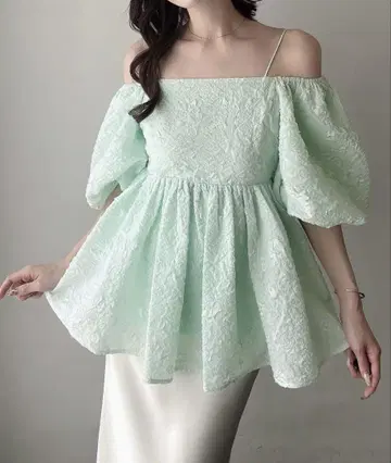 Meiru 2way 오프숄더 자카드 페플럼 상의