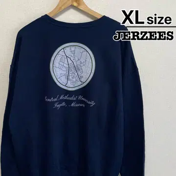 JERZEES 맨투맨 XL 네이비 프린트 칼리지 속기모 구제 의류