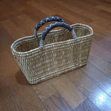 마츠노야 스트로우 바스켓 가죽 손잡이 가로 긴 바스켓 S 바스켓백