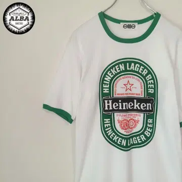 링거 T셔츠 90s 빈티지 아메카지 Heineken 맥주 화이트 그린