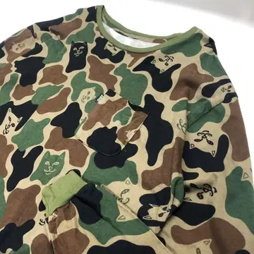 USA RIPNDIP 카모플라주 패턴 고양이 긴팔 T셔츠 남성용 L