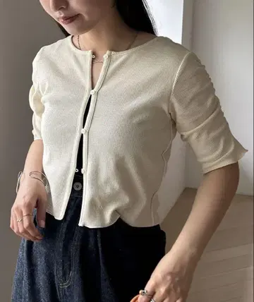 kastane 서멀 퍼프 반팔 가디건 아이보리 xs